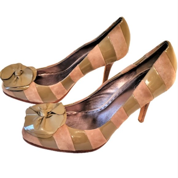 Coach Shoes - Coach Suede Leather Striped Flower Heels Pumps 10